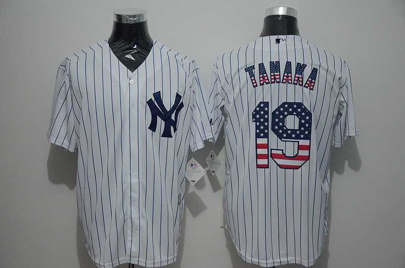 New York Yankees #19 Masahiro Tanaka White Pinstripe USA Flag Fashion Stitched MLB Jersey,We sell and wholesale New York Yankees #19 Masahiro Tanaka White Pinstripe USA Flag Fashion Stitched MLB Jersey on line form chian!